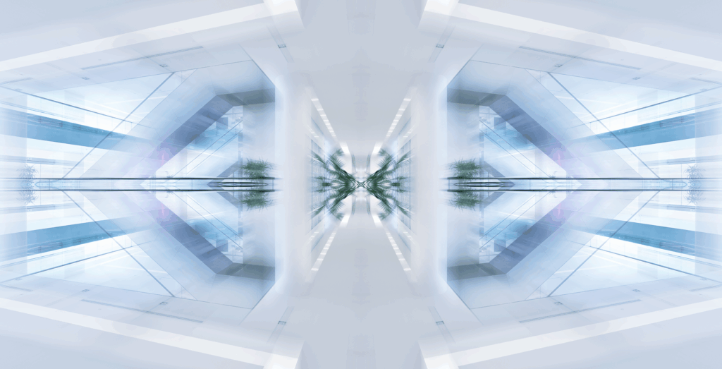 Empty shopping center in sunset, Dubai, kaleidoscopic view
